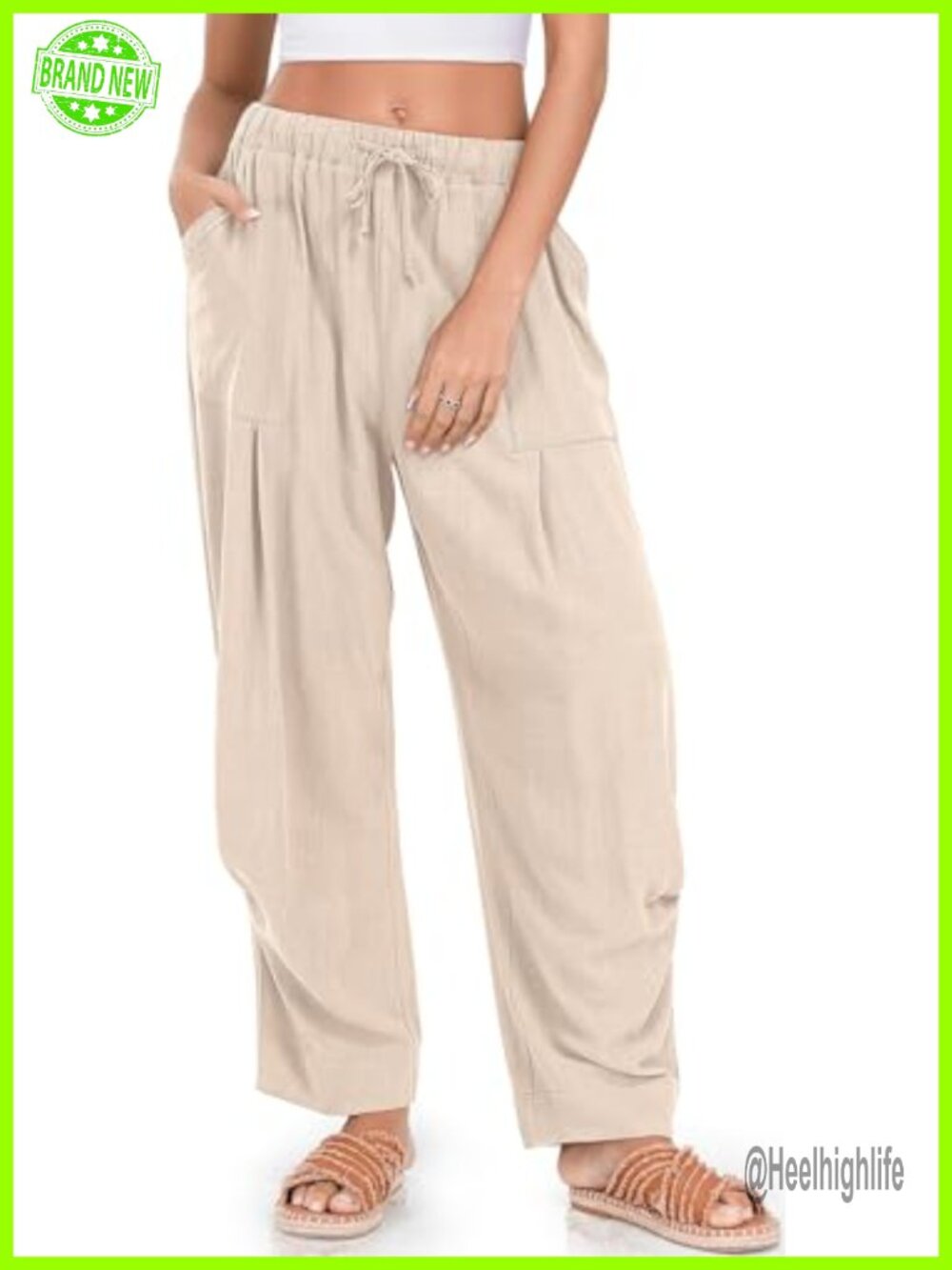 Linen Baggy Harem Pants Summer Drawstring Casual Pants with Pockets